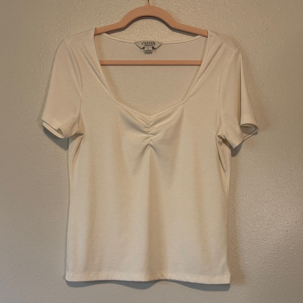 Standard Issue Ivory Scoop-Neck Ruched Short Sleeve Tee